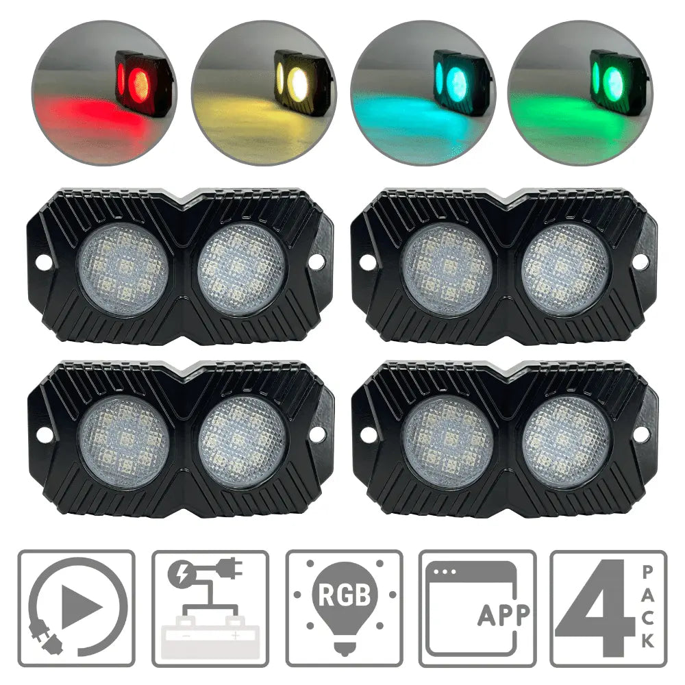 Dual LED Rock Light Kit - RGB 4 Pack