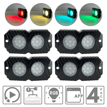 Dual LED Rock Light Kit - RGB 4 Pack
