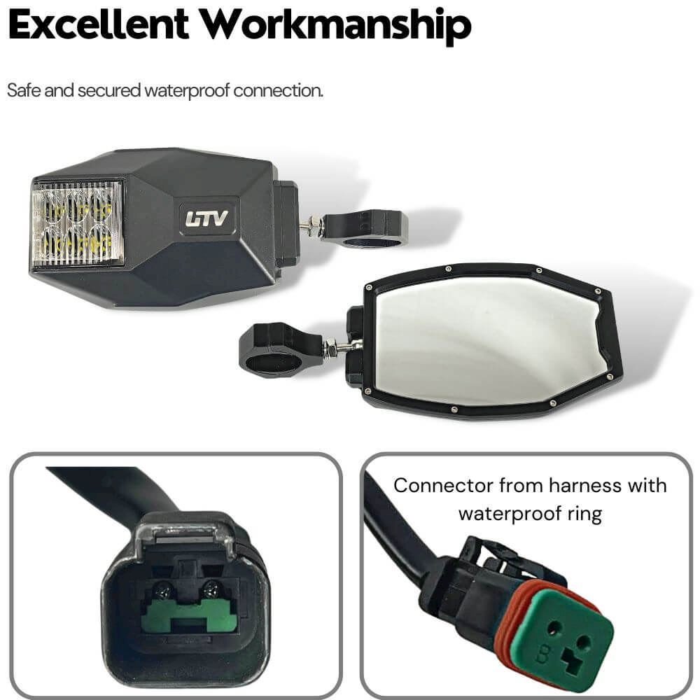 UTV/ATV Side Mirrors w/ Built in LED Side Shooters