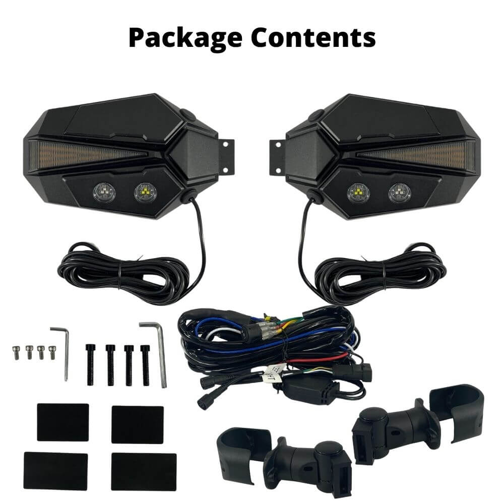 UTV/ATV Side Mirrors w/ Green, Yellow and White Lights
