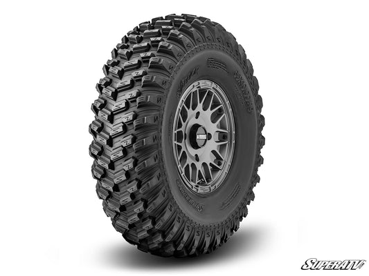 Sticky XT Warrior Tires 32x10x15 on 15x7 Assault Industries Hellfire Matte Titanium Wheels 4/156 Pattern