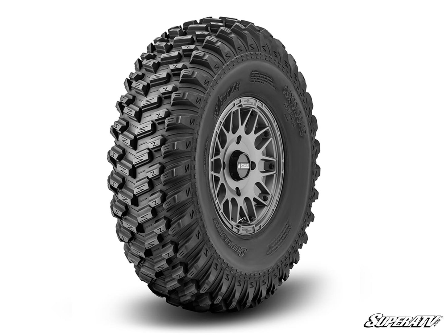 Sticky XT Warrior Tires 35x10x15 on 15x10 Assault Industries Hellfire Matte Titanium Wheels 4/156 Pattern