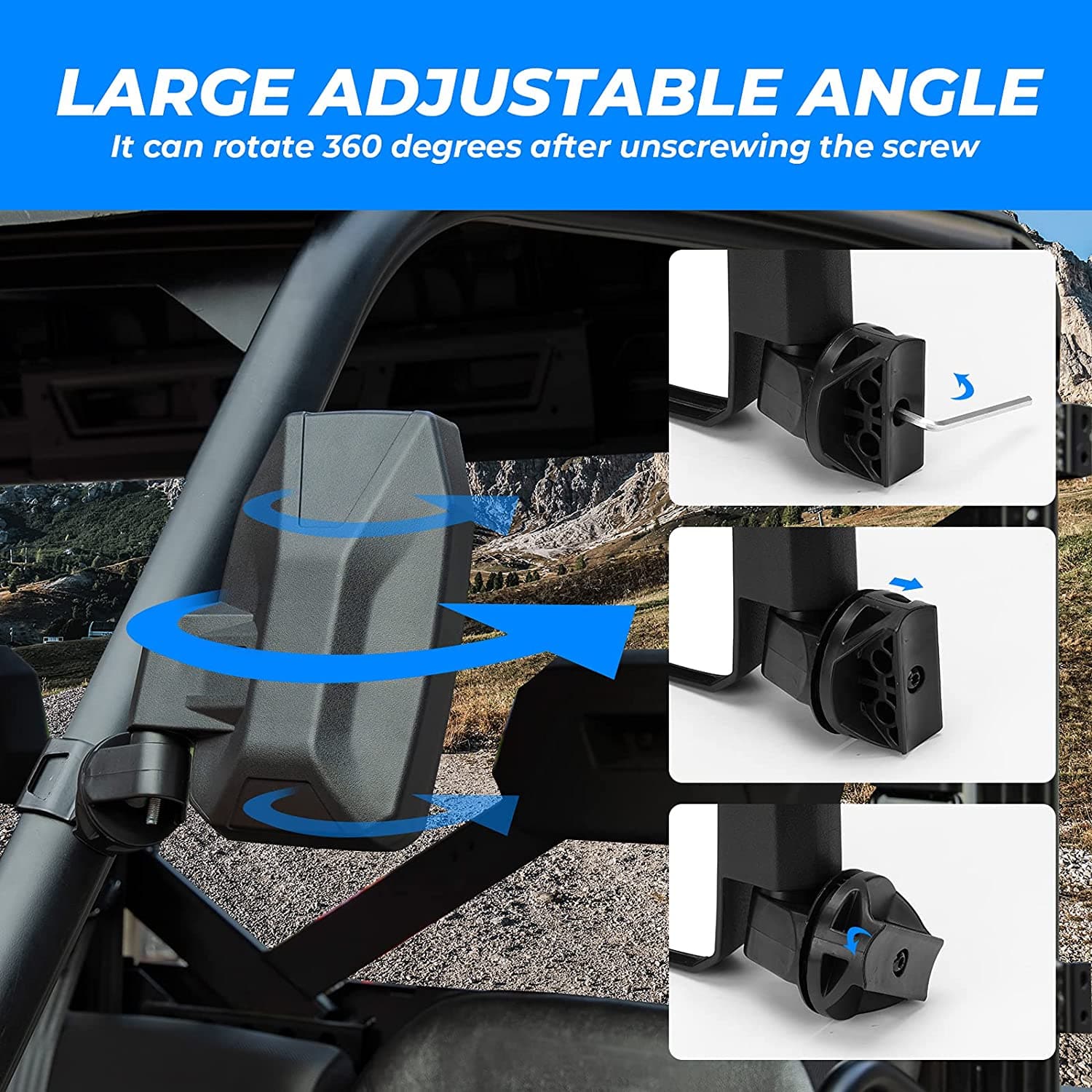 Wider UTV Side Mirrors Pro-Fit for Polaris Ranger XP/ General/ Defender (1 pair) - Image 4